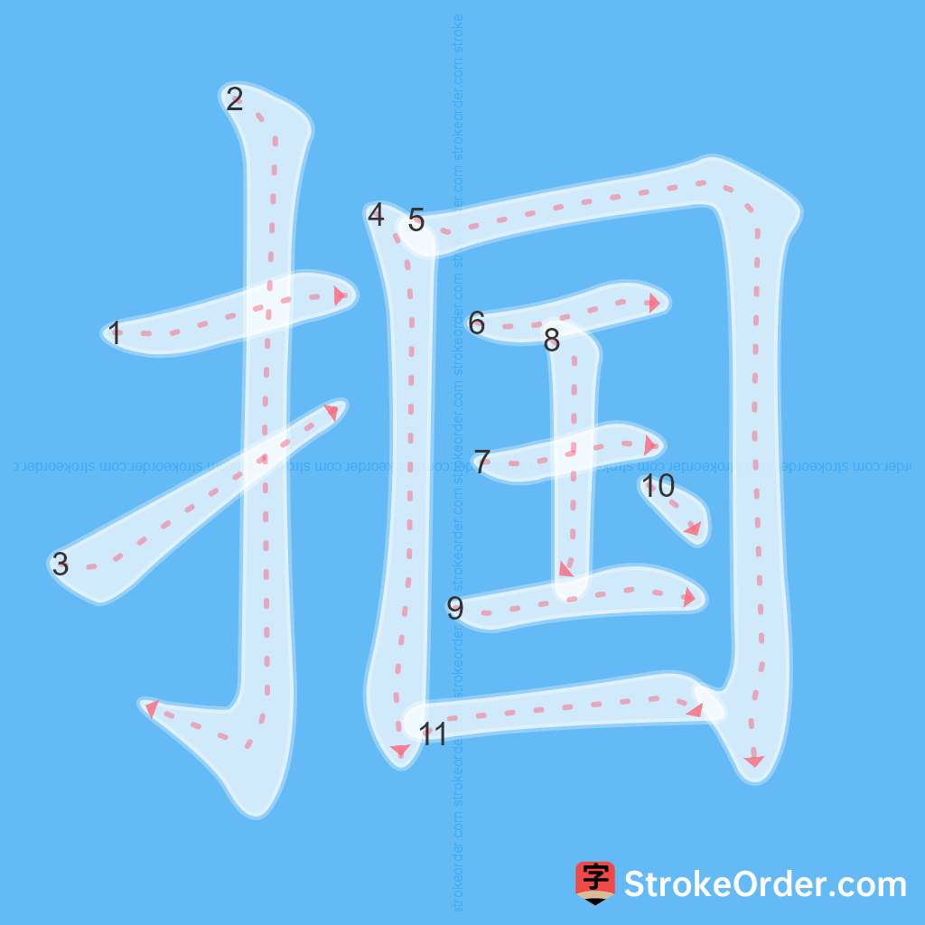 Standard stroke order for the Chinese character 掴