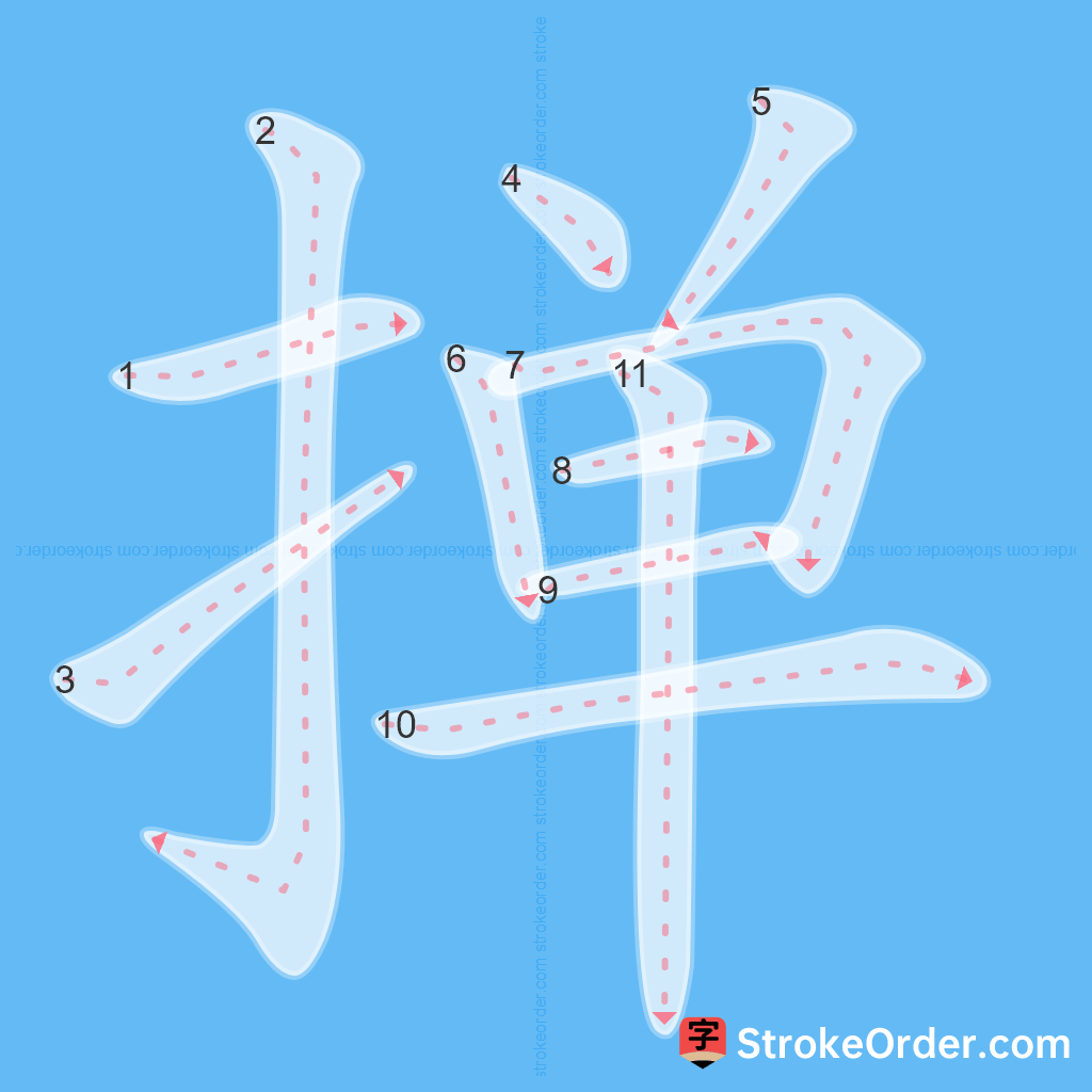 Standard stroke order for the Chinese character 掸