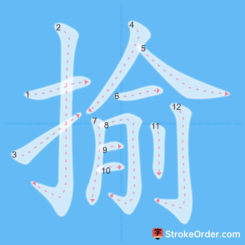 Standard stroke order for the Chinese character 揄