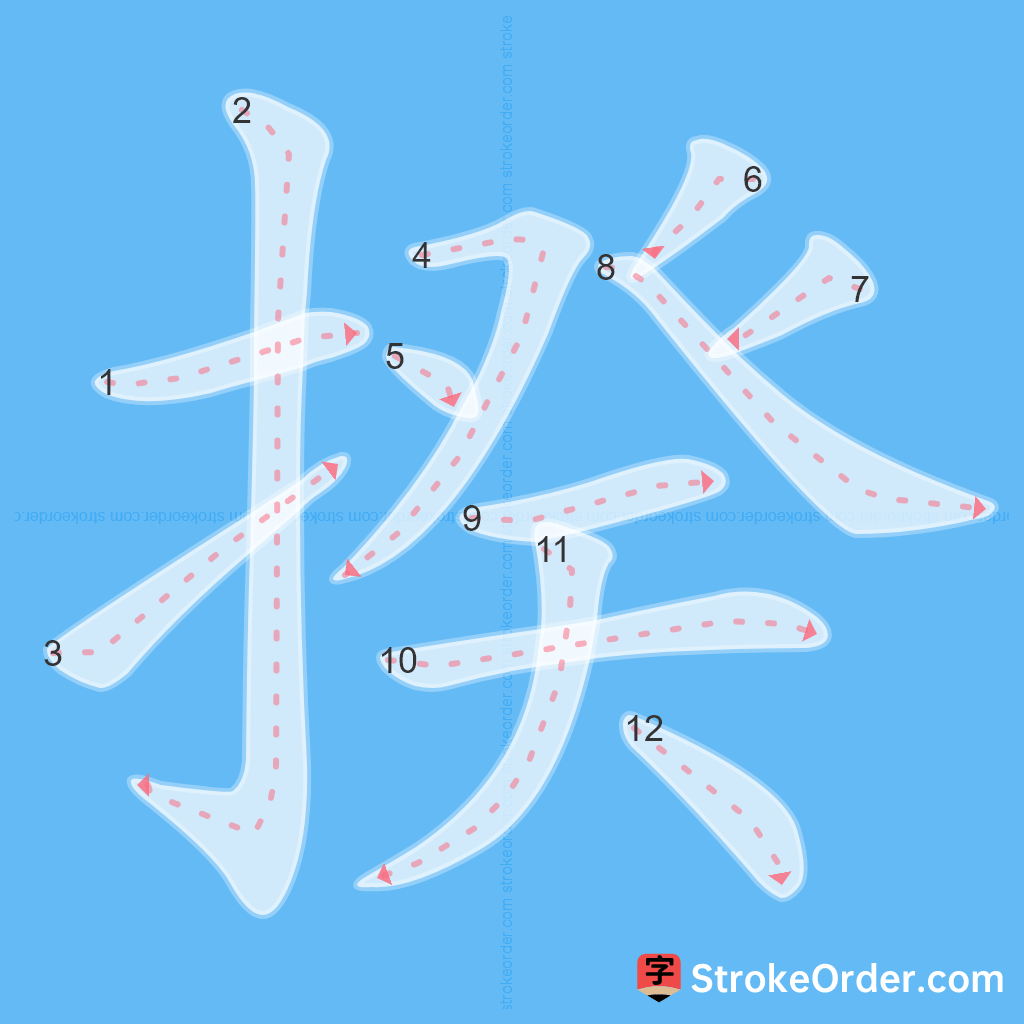 Standard stroke order for the Chinese character 揆
