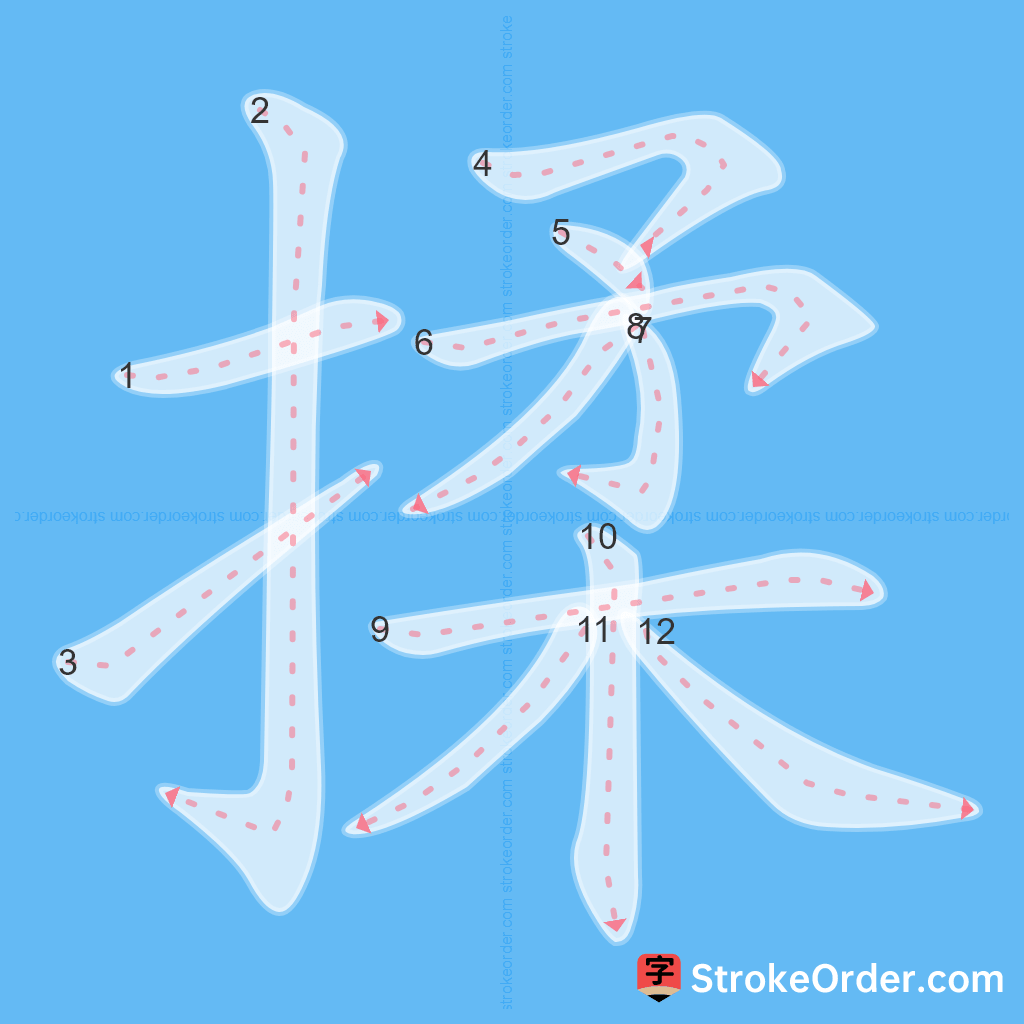 Standard stroke order for the Chinese character 揉
