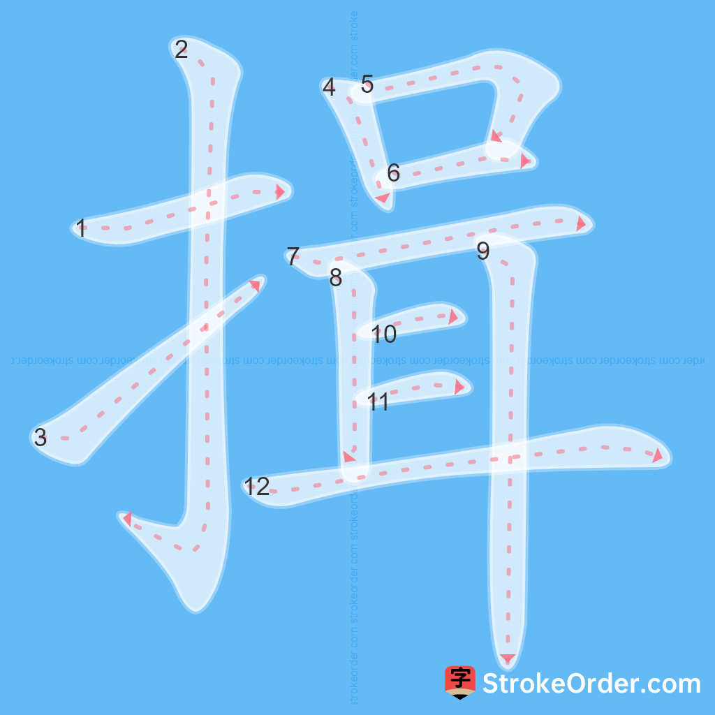 Standard stroke order for the Chinese character 揖