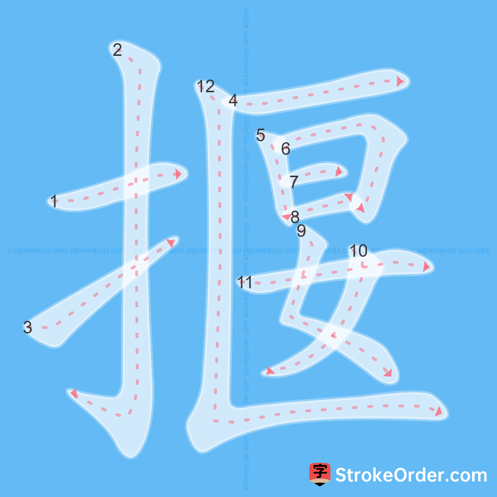 Standard stroke order for the Chinese character 揠