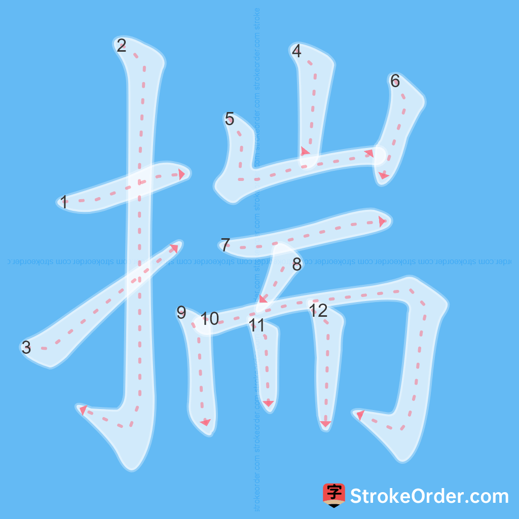Standard stroke order for the Chinese character 揣