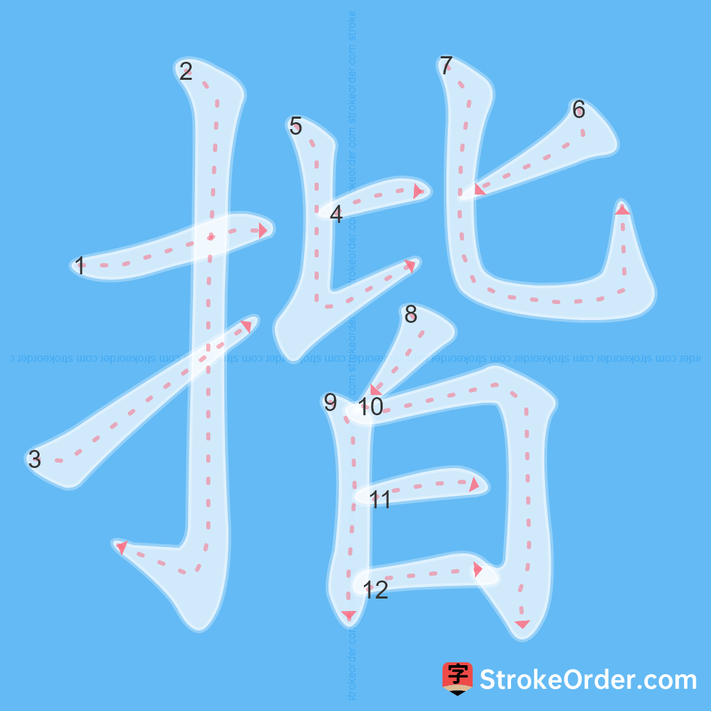 Standard stroke order for the Chinese character 揩