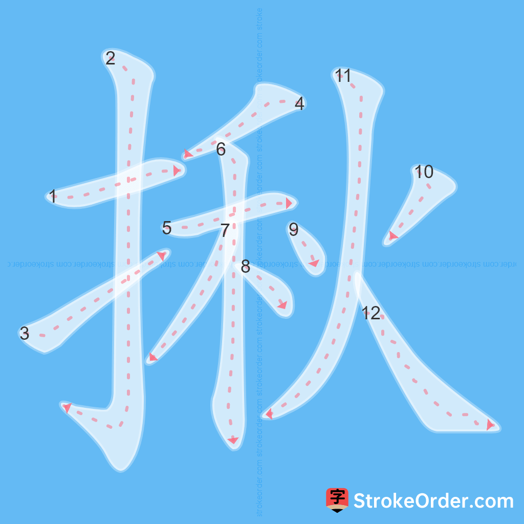 Standard stroke order for the Chinese character 揪