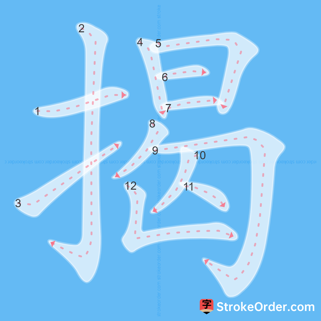 Standard stroke order for the Chinese character 揭