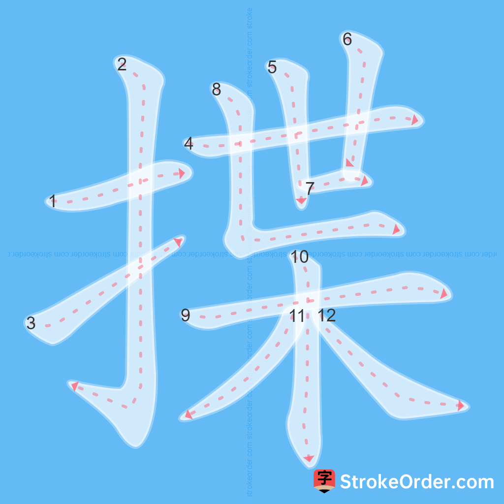 Standard stroke order for the Chinese character 揲