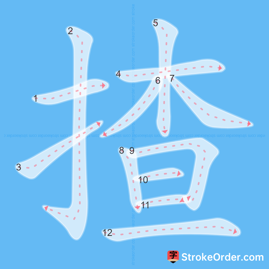 Standard stroke order for the Chinese character 揸