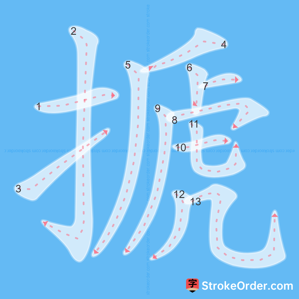 Standard stroke order for the Chinese character 搋