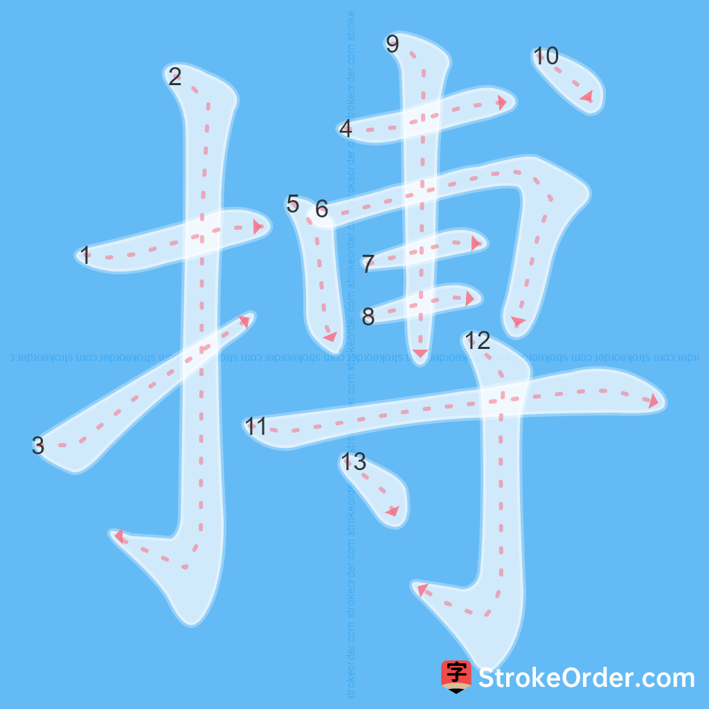 Standard stroke order for the Chinese character 搏