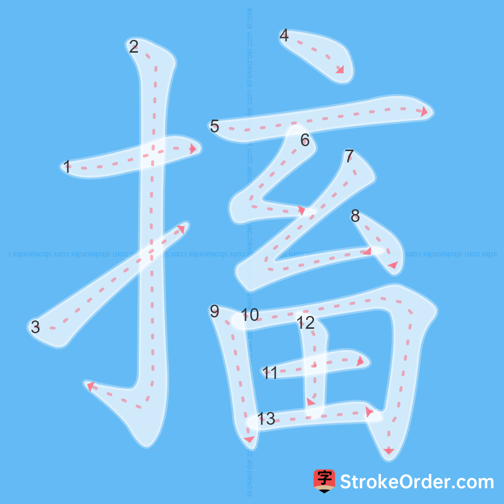 Standard stroke order for the Chinese character 搐