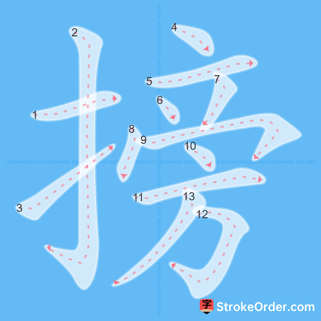 Standard stroke order for the Chinese character 搒