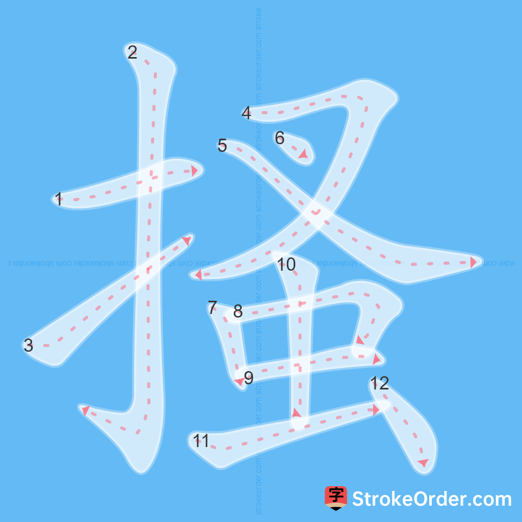 Standard stroke order for the Chinese character 搔