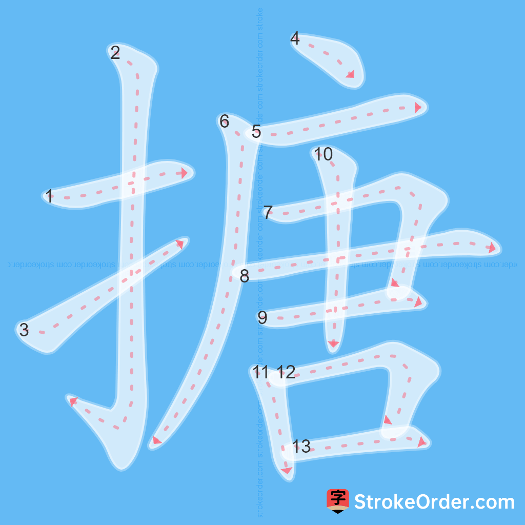 Standard stroke order for the Chinese character 搪