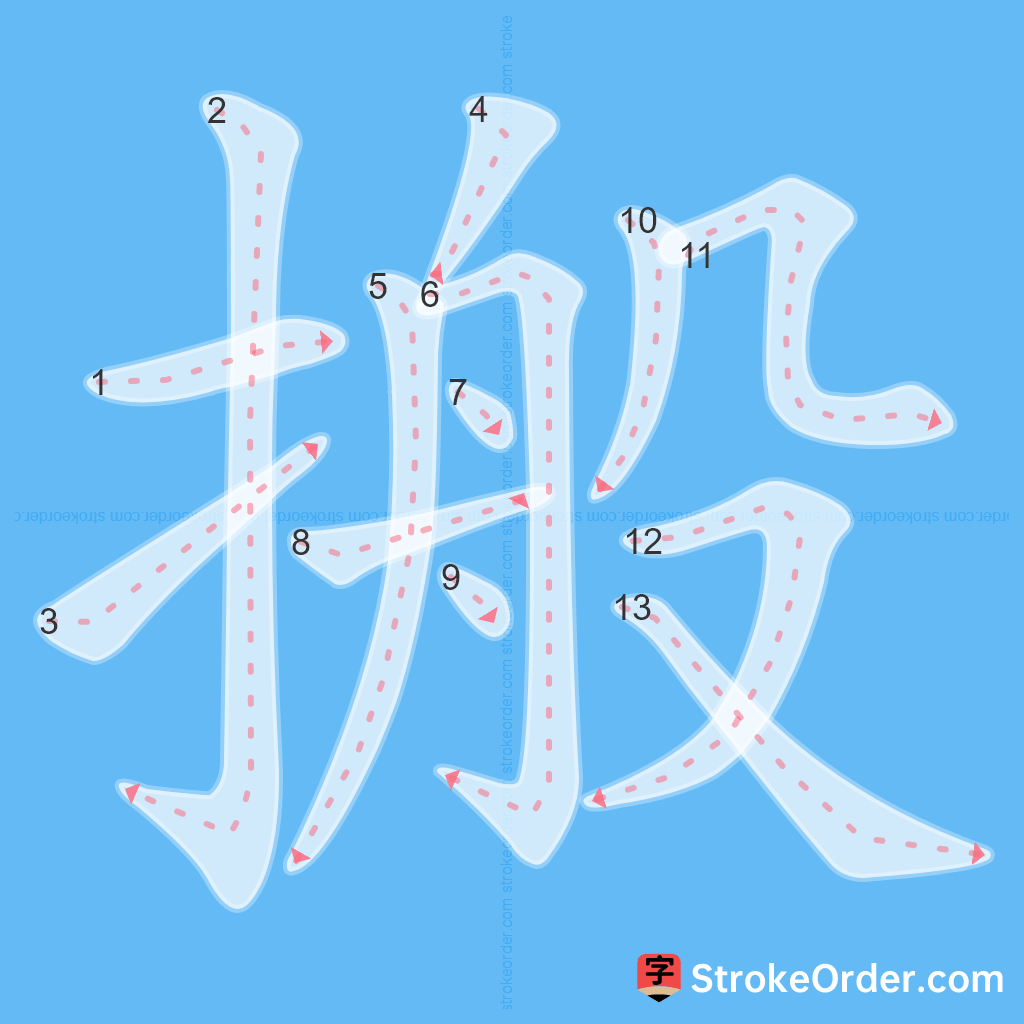 Standard stroke order for the Chinese character 搬