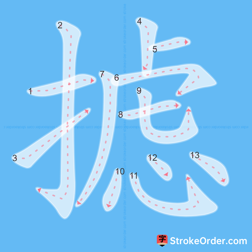 Standard stroke order for the Chinese character 摅