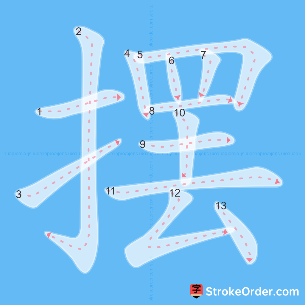 Standard stroke order for the Chinese character 摆
