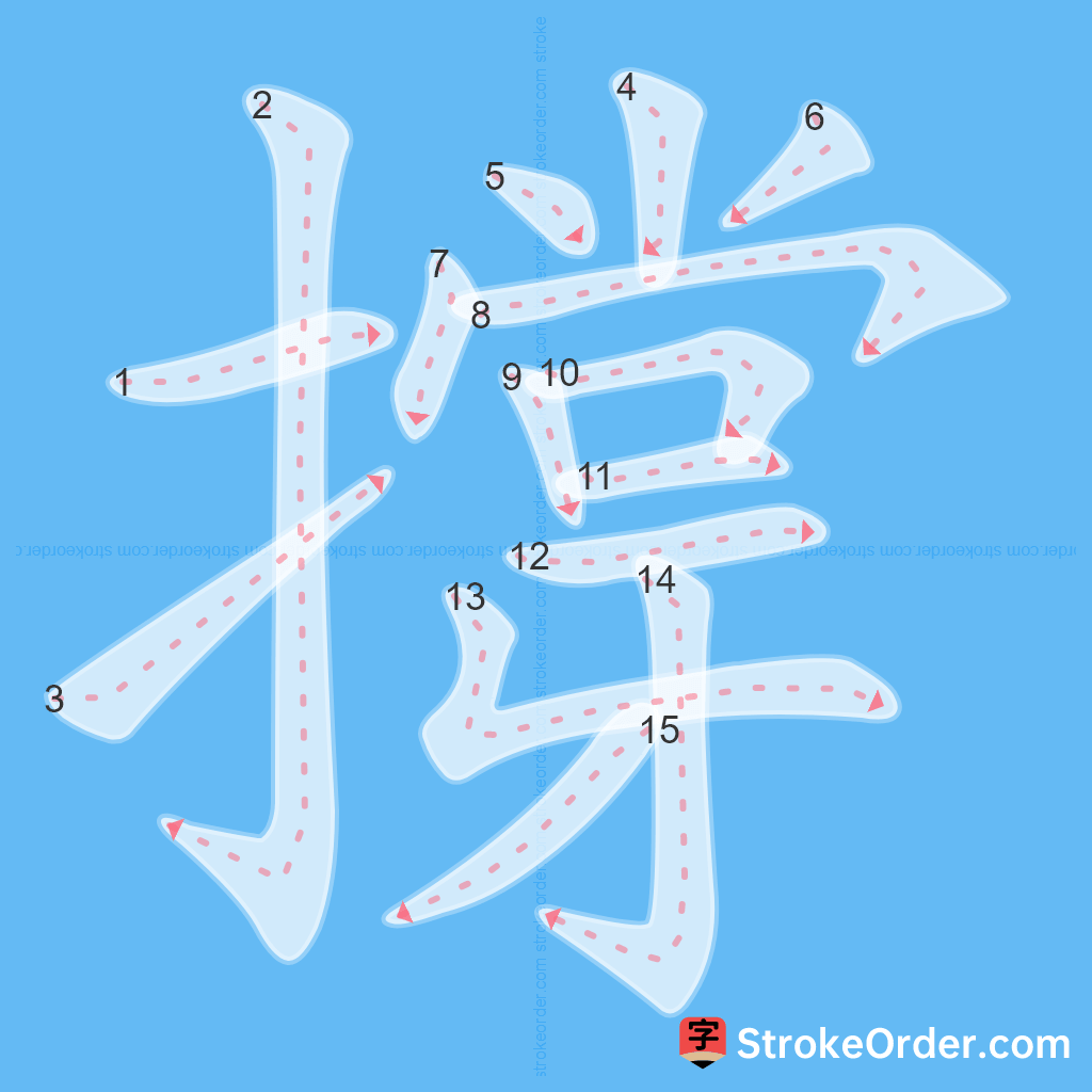 Standard stroke order for the Chinese character 撐