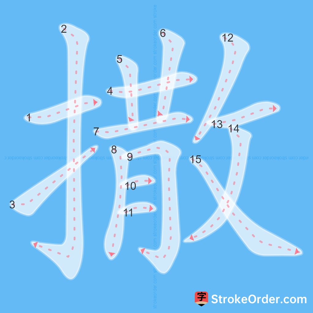 Standard stroke order for the Chinese character 撒