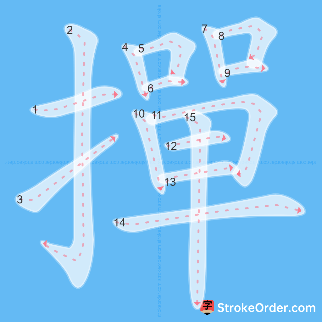 Standard stroke order for the Chinese character 撣