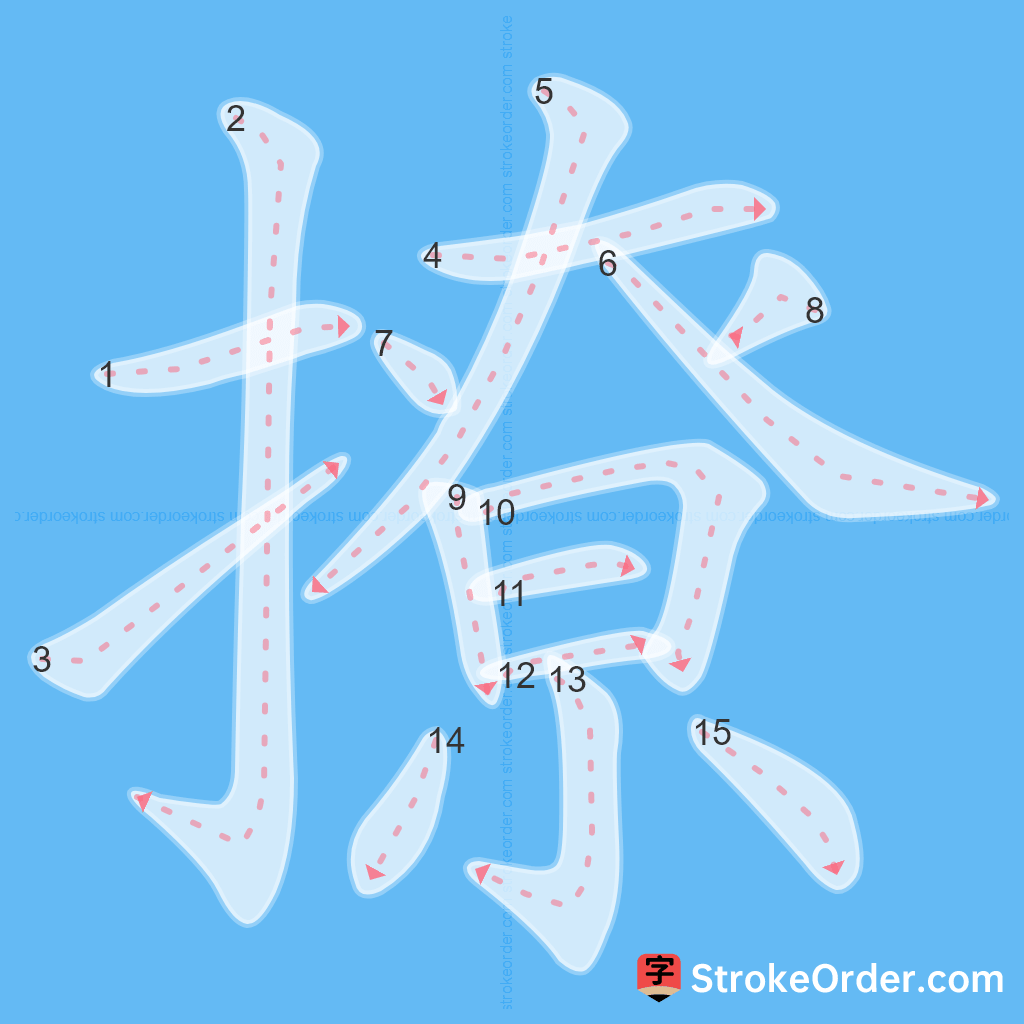 Standard stroke order for the Chinese character 撩