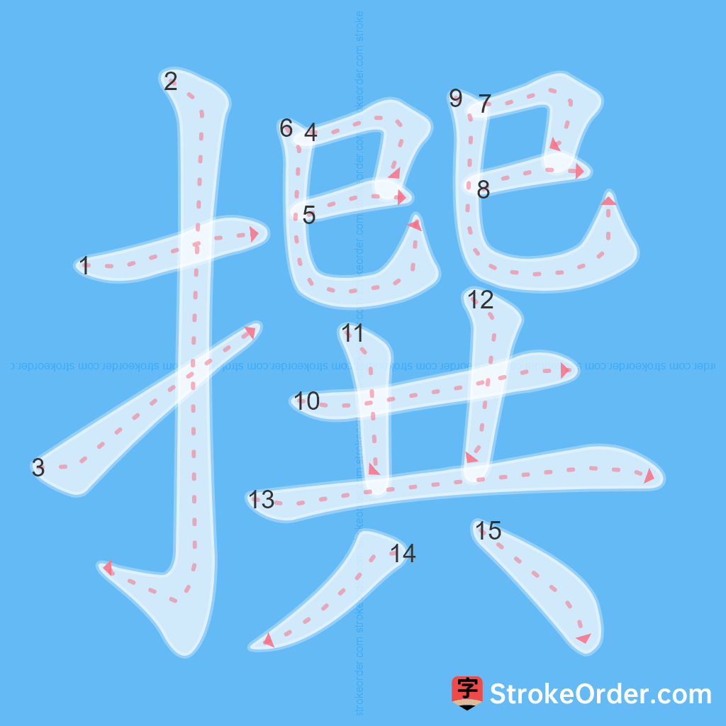 Standard stroke order for the Chinese character 撰