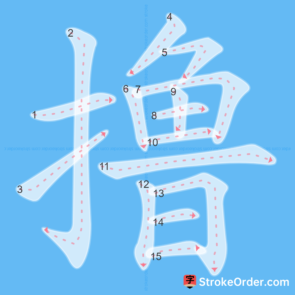 Standard stroke order for the Chinese character 撸