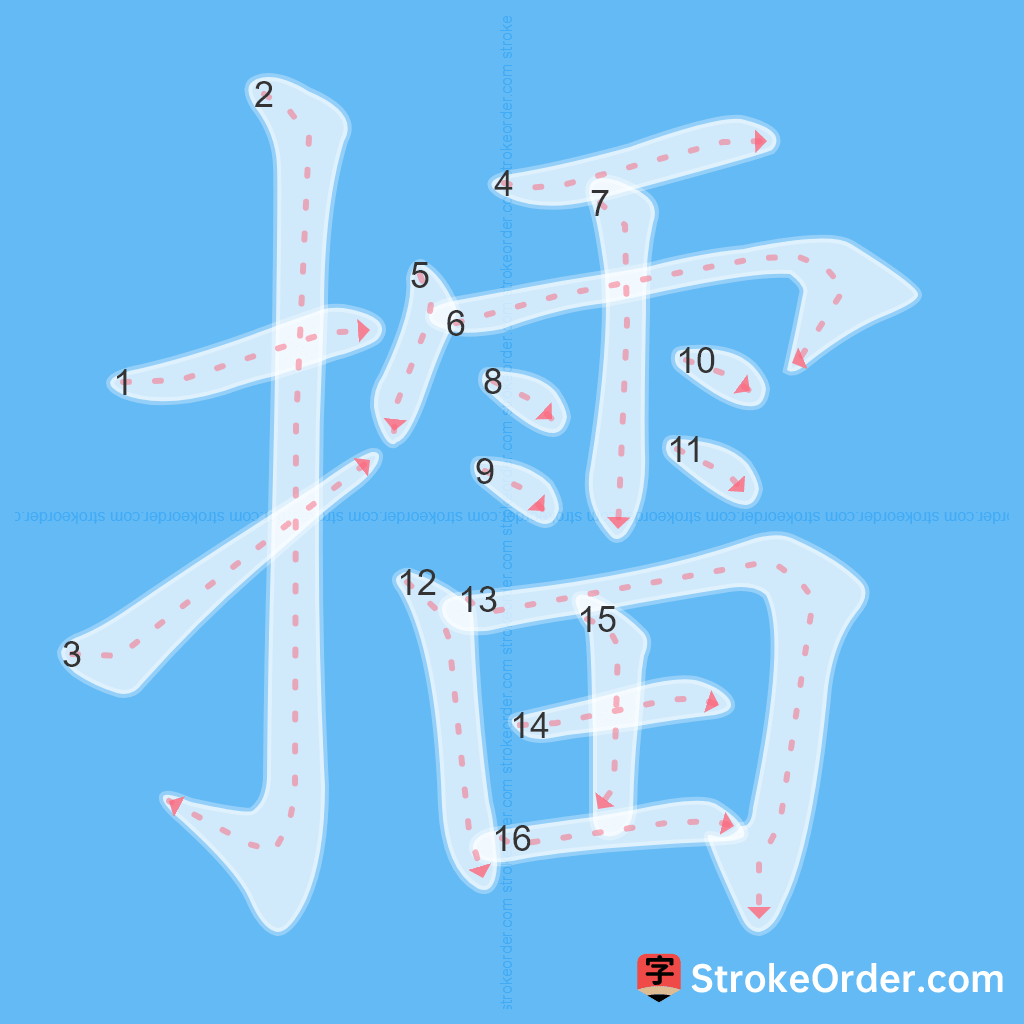 Standard stroke order for the Chinese character 擂
