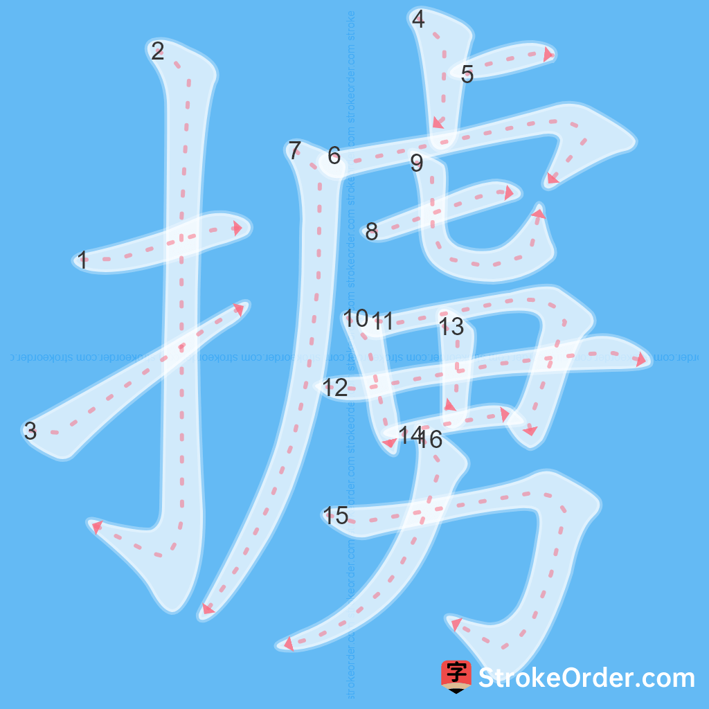 Standard stroke order for the Chinese character 擄