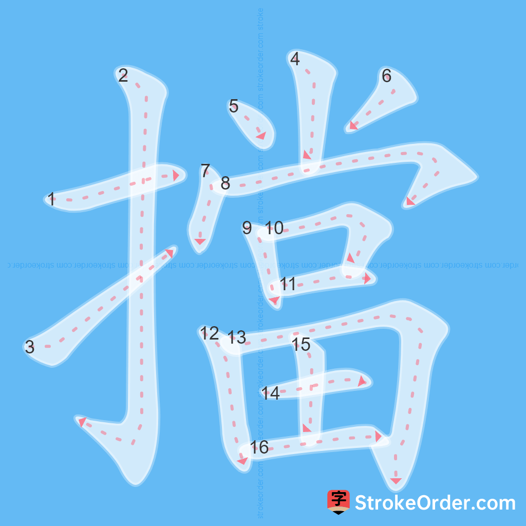 Standard stroke order for the Chinese character 擋