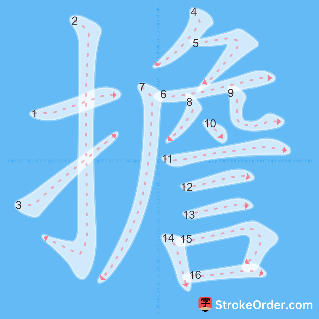 Standard stroke order for the Chinese character 擔