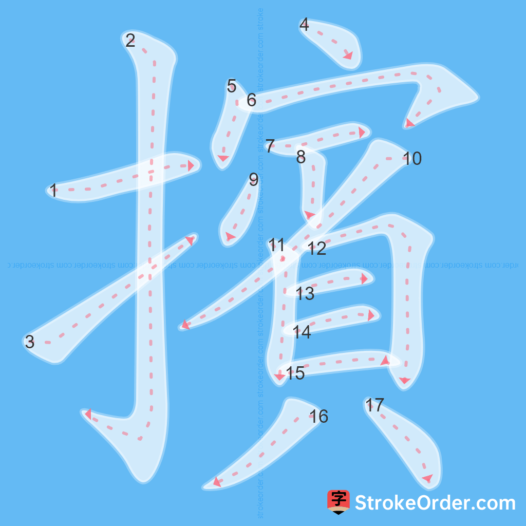 Standard stroke order for the Chinese character 擯