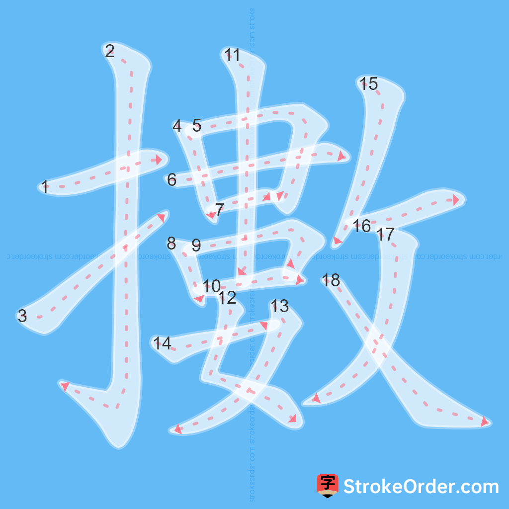 Standard stroke order for the Chinese character 擻