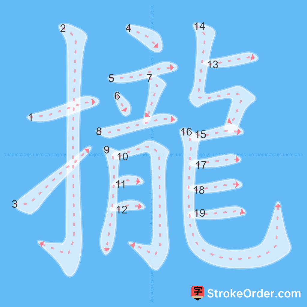 Standard stroke order for the Chinese character 攏