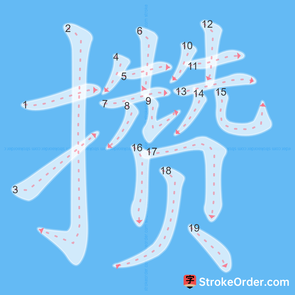 Standard stroke order for the Chinese character 攒