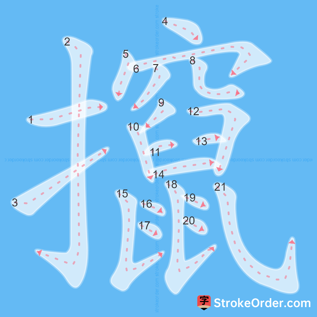 Standard stroke order for the Chinese character 攛