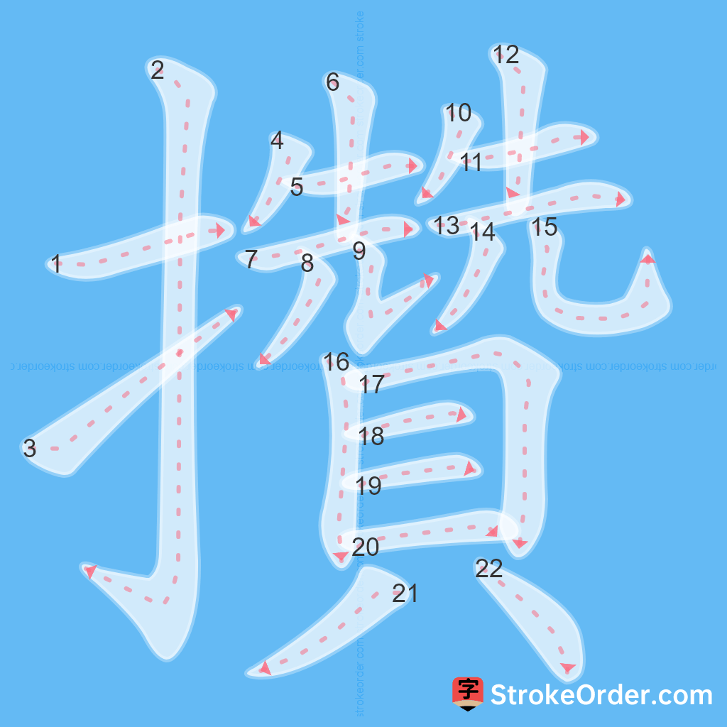 Standard stroke order for the Chinese character 攢