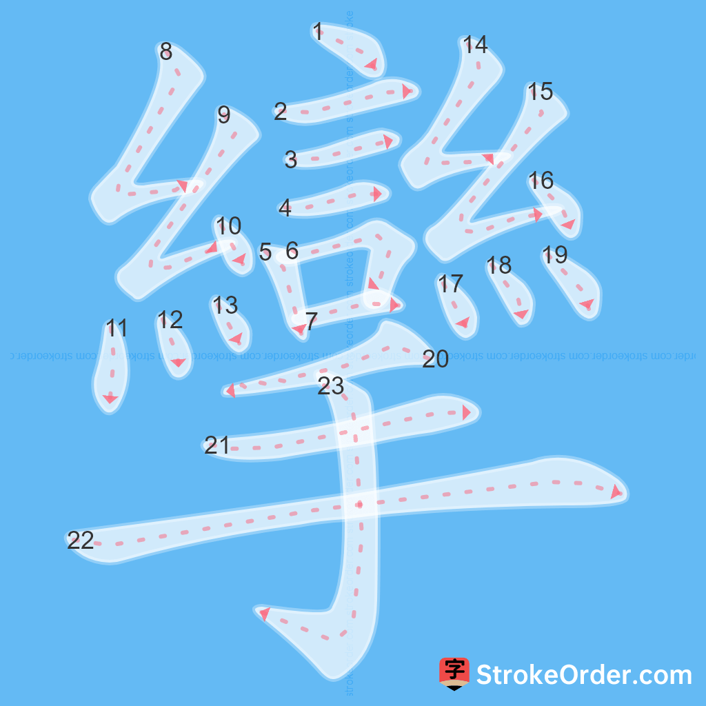 Standard stroke order for the Chinese character 攣
