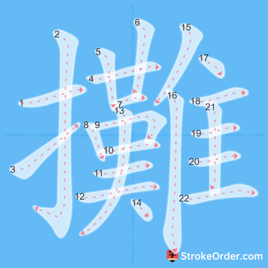 Standard stroke order for the Chinese character 攤