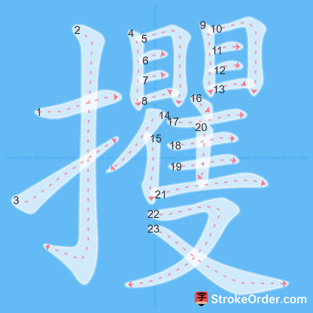 Standard stroke order for the Chinese character 攫