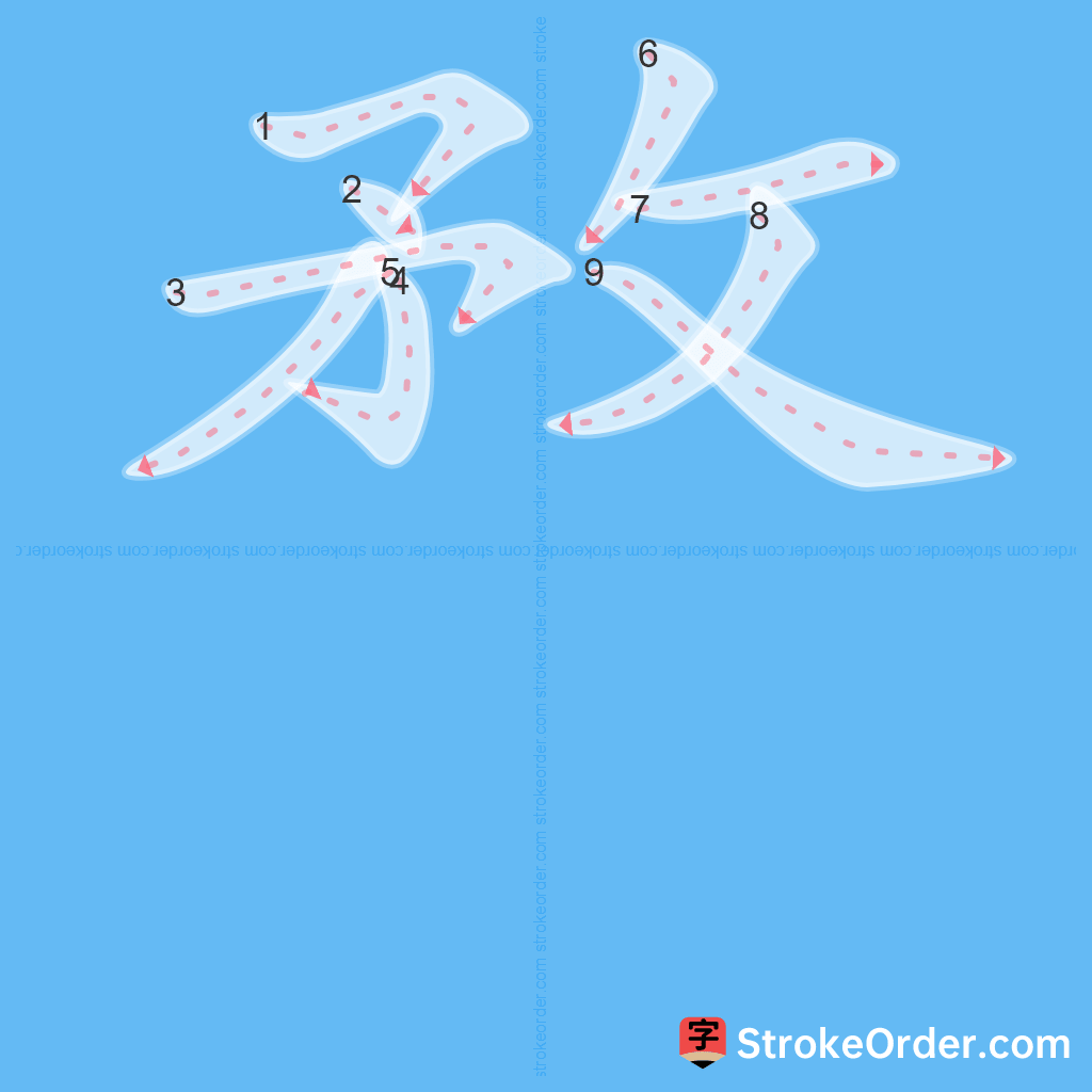 Standard stroke order for the Chinese character 敄