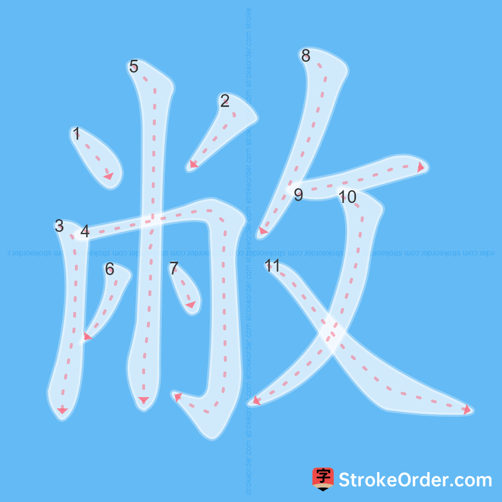 Standard stroke order for the Chinese character 敝