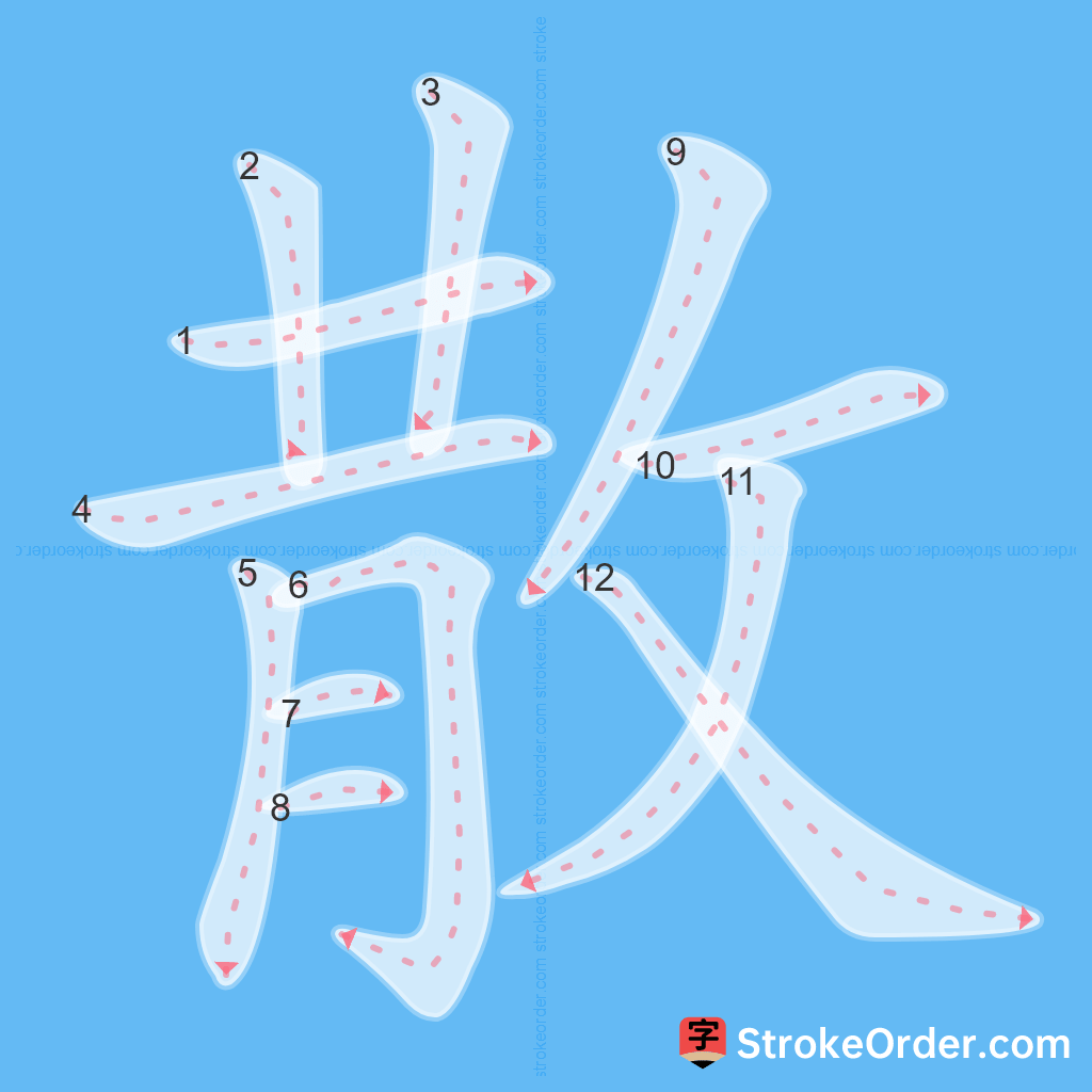 Standard stroke order for the Chinese character 散