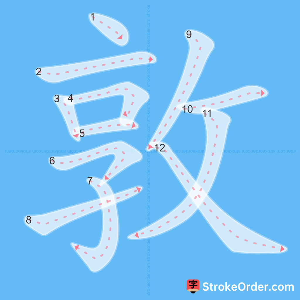 Standard stroke order for the Chinese character 敦