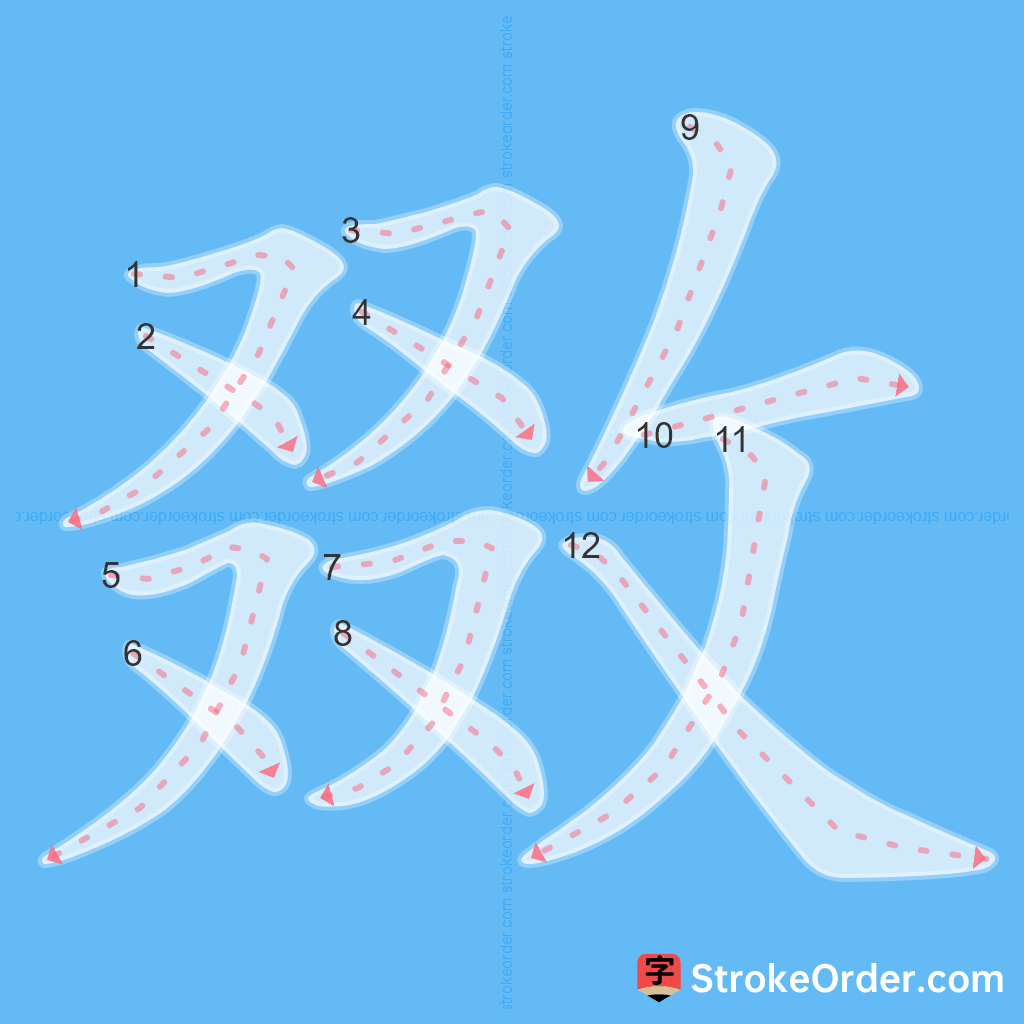 Standard stroke order for the Chinese character 敪