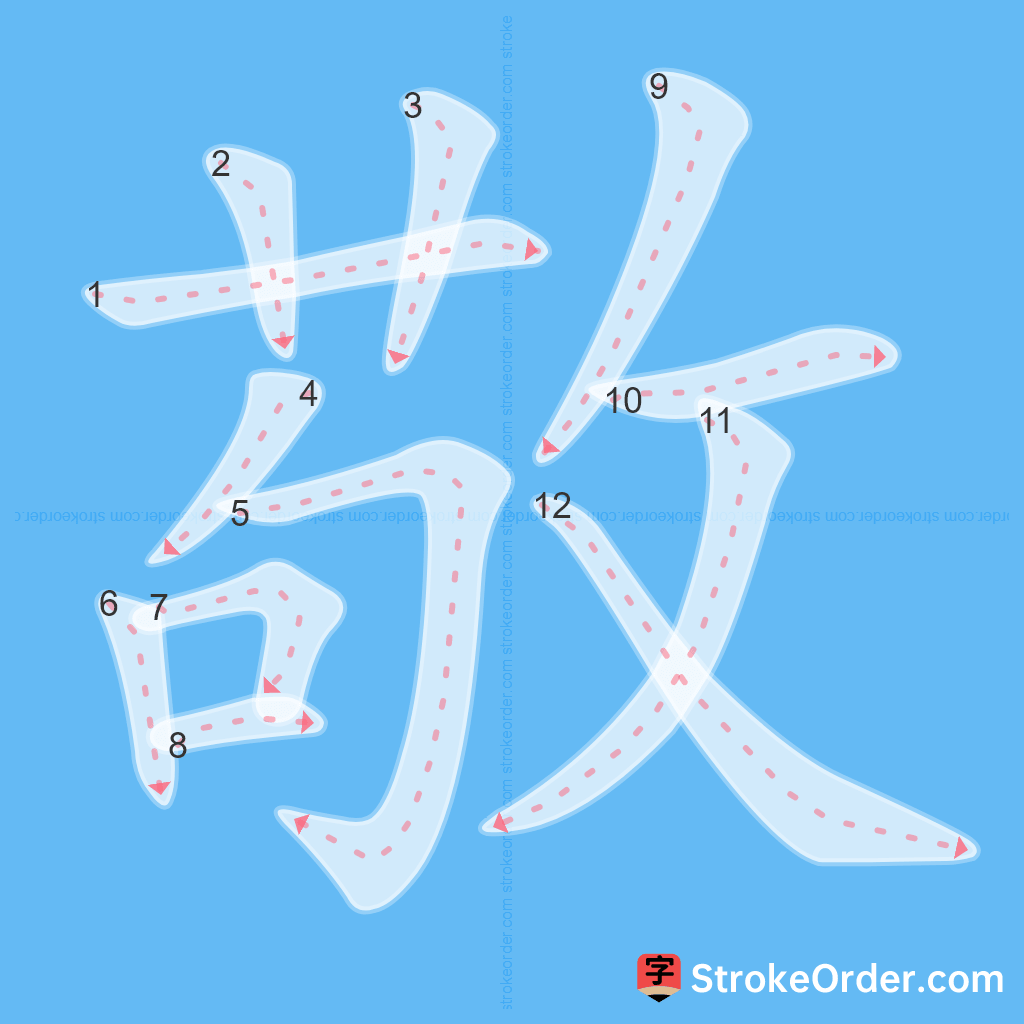 Standard stroke order for the Chinese character 敬