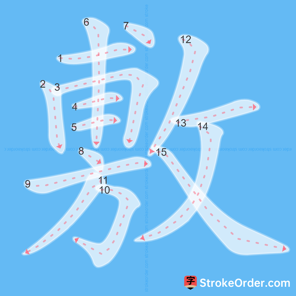 Standard stroke order for the Chinese character 敷