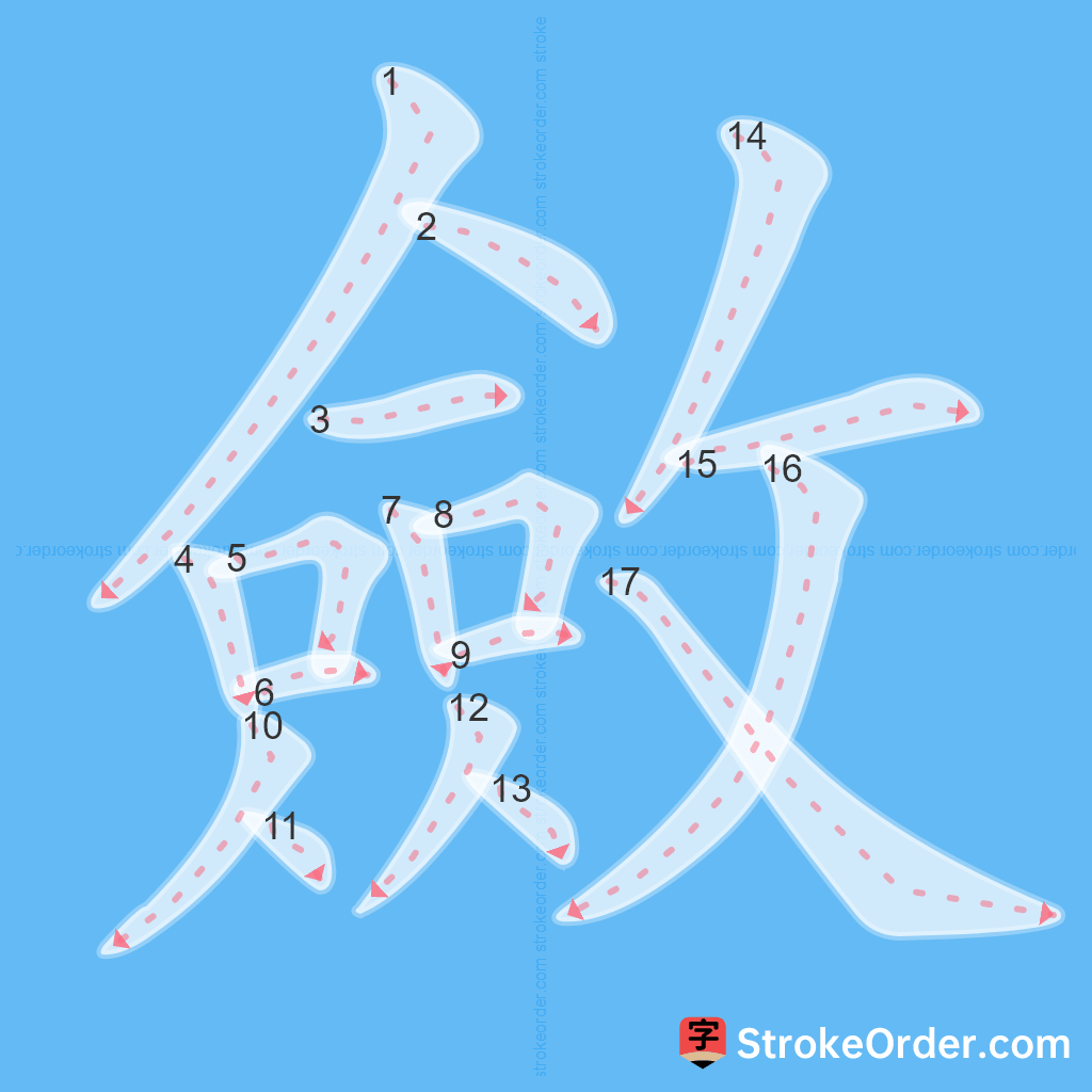 Standard stroke order for the Chinese character 斂