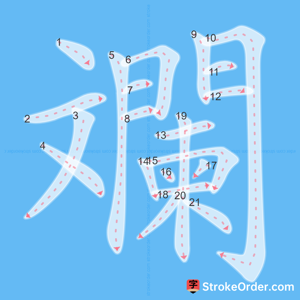 Standard stroke order for the Chinese character 斕